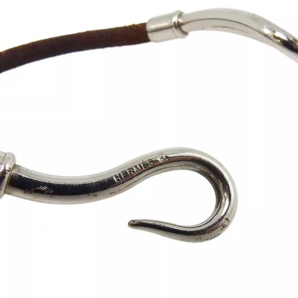 HERMES bracelet leather ?~ Silver Material Authentic used T16597 - Picture 6 of 7